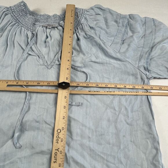 Rails Chambray Blue Puff Sleeve Blouse Smocked Neck Boho Soft Casual Top Medium - Picture 8 of 11